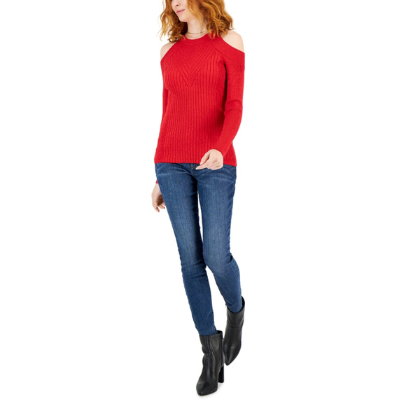 INC International Concepts Large Petite Cold-Shoulder Red Sparkly Sweater NWT - Picture 1 of 5
